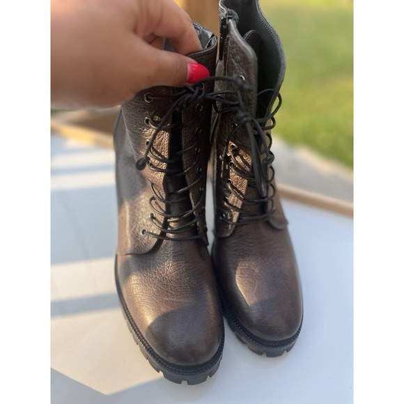 Napoleoni Dark Leather Lace Up Booties Boots EU41 Italy - Picture 5 of 12